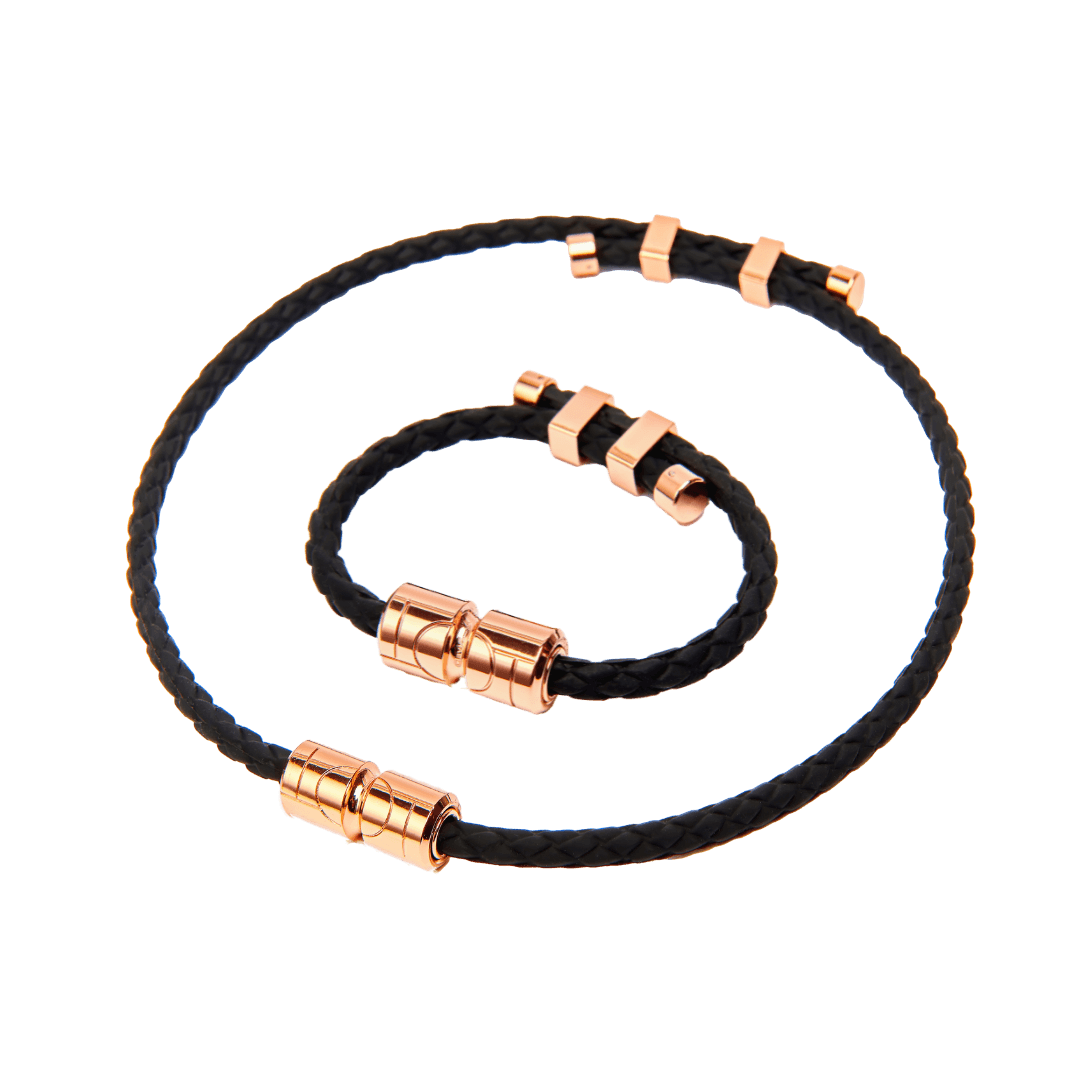 Vita Ultra Strength Magnetic Therapy Bracelet & Necklace Set in Black Rose Gold by Clavis, ideal for athletic performance and recovery.
