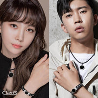 Models wearing Clavis Hero High Power Gauss Magnetic Therapy Bracelet & Necklace Set in White Rose Gold for athletic performance.