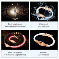 Ares Ultra Strength Magnetic Therapy Bracelet with zirconia bead, waterproof design, 3,600 Gauss magnetic chip, electroplated coating.