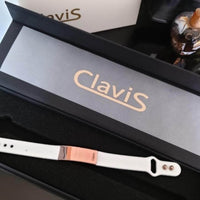 Tera High Power Gauss Magnetic Therapy Bracelet with white band in Clavis box, rose gold design for athletic performance and wellness.
