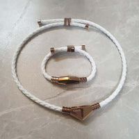 Ares Ultra Strength Magnetic Therapy Bracelet & Necklace Set in White Rose Gold by Clavis, ideal for athletic energy recovery.