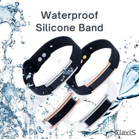 Clavis waterproof silicone band bracelets in black and rose gold designs, featuring durable magnetic therapy for athletes and wellness.