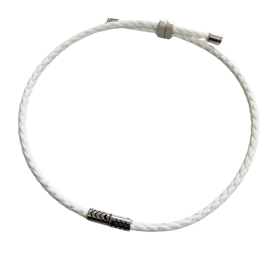 Neodymium 3600 Strap Lightweight Necklace - magnetic therapy for athletes; boosts energy; Clavis athletic edition, white design.