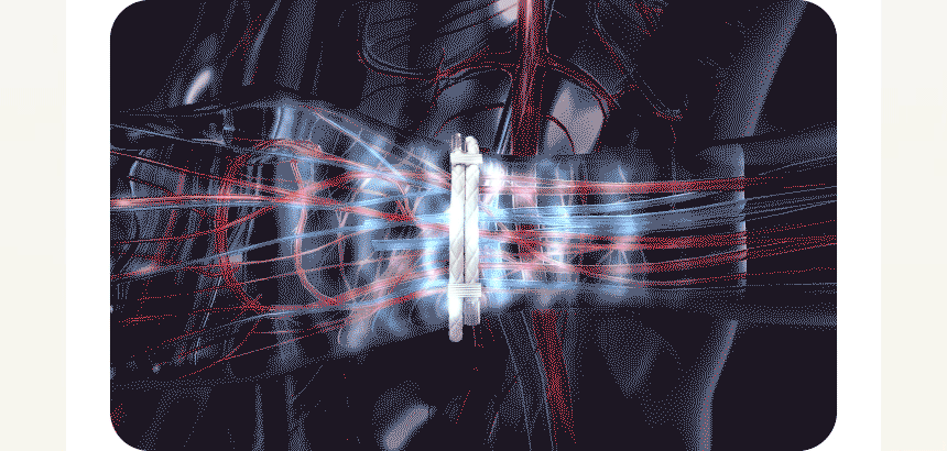 Visualization of neodymium magnetic fields enhancing energy flow with a stylish strap bracelet, ideal for golf and athletic recovery.