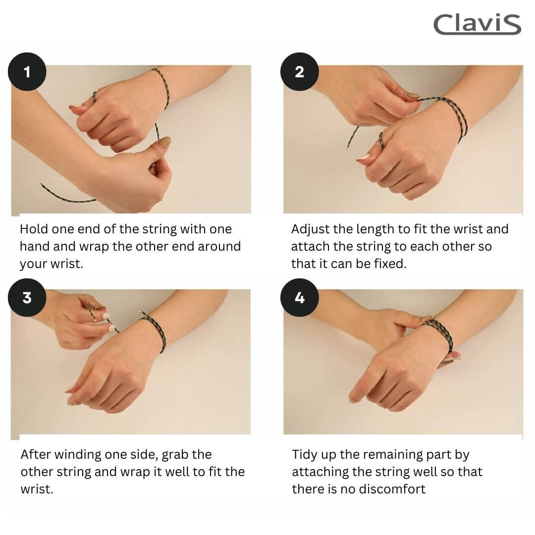 Step-by-step guide for wearing the Clavis Luna FlexMag Magnetic Therapy Sports Bracelet.