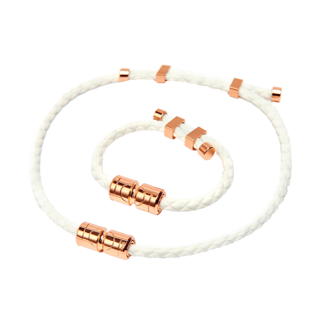 Vita Ultra Strength Magnetic Therapy Bracelet & Necklace Set in White Rose Gold, featuring Clavis athletic edition design.