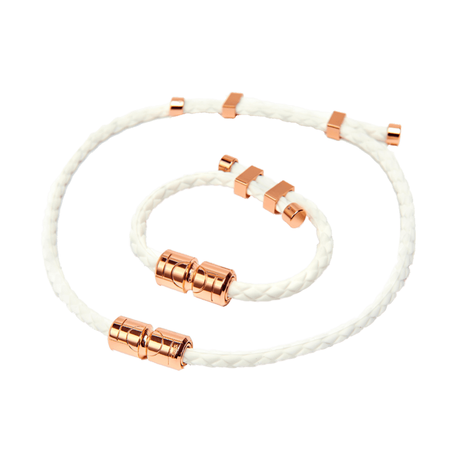 Vita Ultra Strength Magnetic Therapy Bracelet & Necklace Set in White Rose Gold, featuring Clavis athletic edition design.