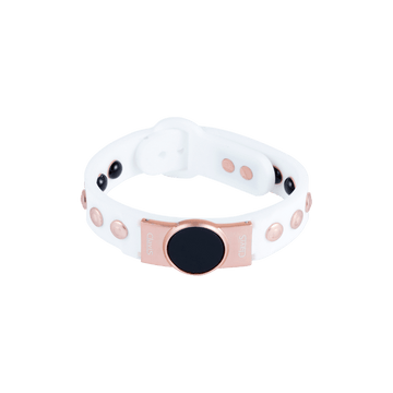 Clavis Hero High Power Gauss Magnetic Therapy Bracelet, white band with rose gold accents, perfect for athletes and wellness.