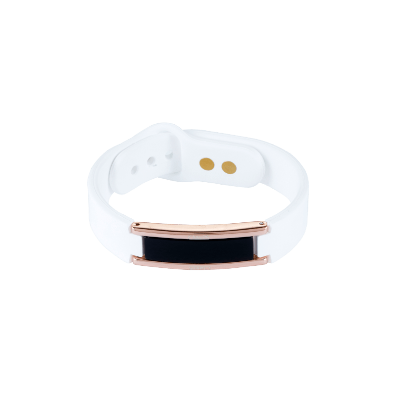 Hera High Power Gauss Magnetic Therapy Bracelet in white with gold accents, designed for style and athlete recovery.