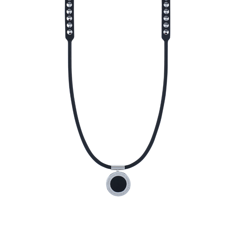 Elegant Onyx High Power Gauss Magnetic Therapy Necklace with white gold accents for energy recovery and athletic performance.