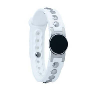 White gold sport performance band with onyx center, featuring magnetic therapy benefits for athletic energy recovery.