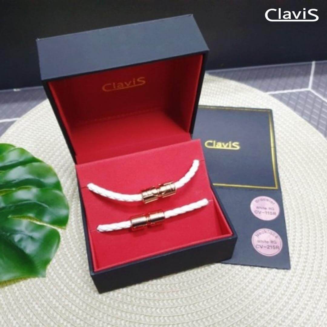Vita Ultra Strength Magnetic Therapy Bracelet in box, white band with rose gold, Clavis athletic edition, Korean wellness gear.